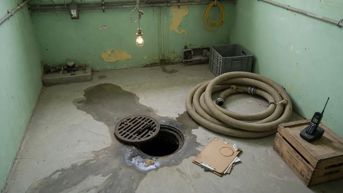 Bad in einer griechischen Wohnung, Wasser am Beckenrand, Telefon auf dem geschlossenen Deckel.