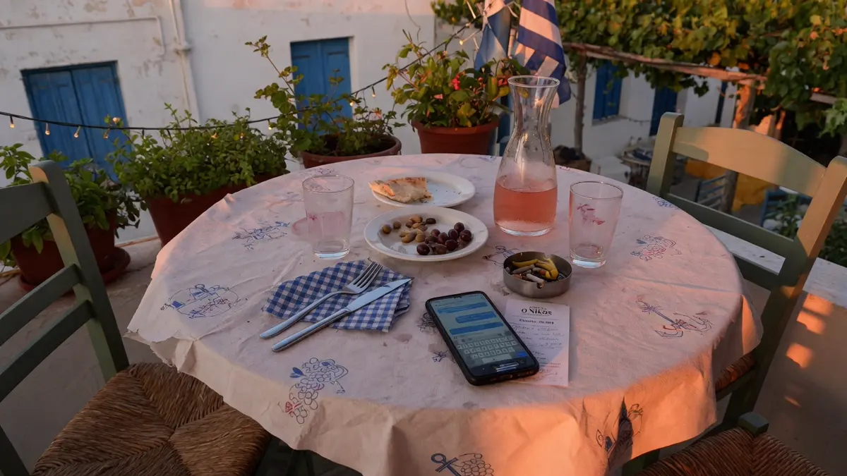 Kleiner Empfangstisch mit Reservierungsbuch und Tablet an der Tür.